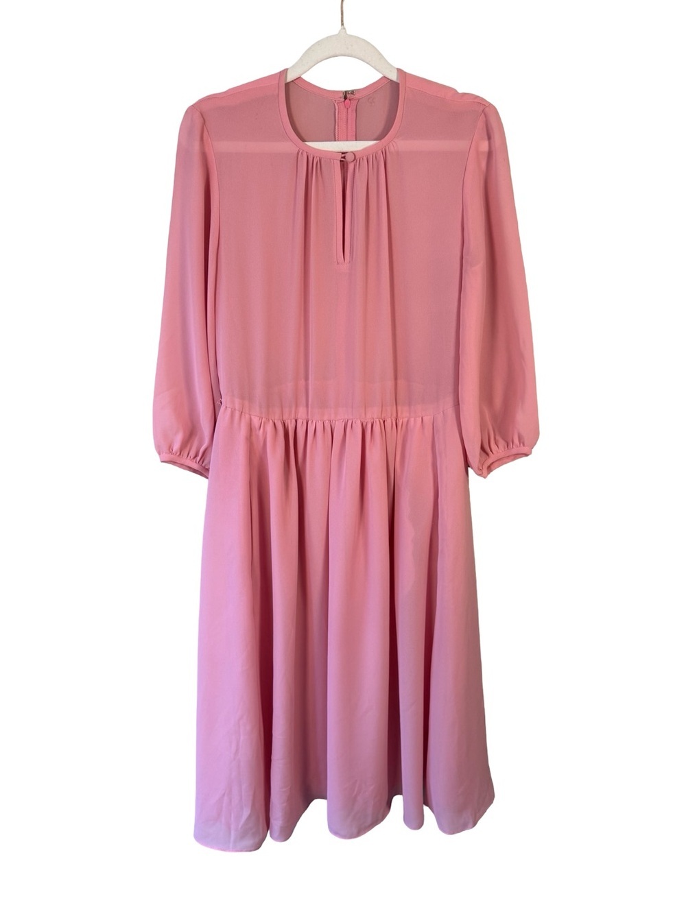 Blush Pink Midi Dress with 3/4 Sleeves Size M Boho Cottagecore Feminine - Picture 2 of 11